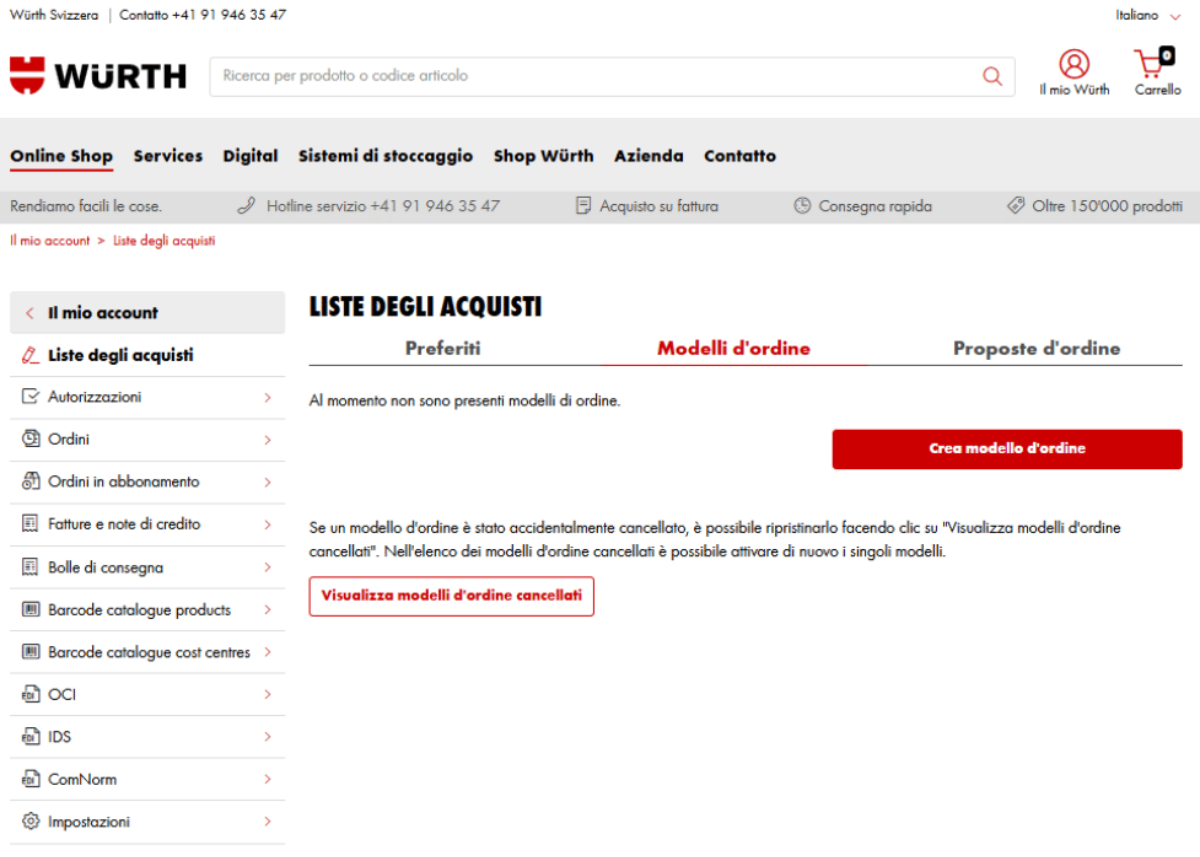 Come si creano i modelli di ordine?