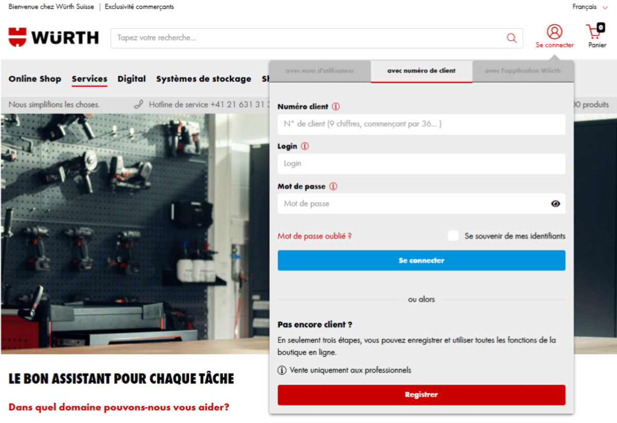 Comment faire la connexion et la déconnexion dans l'online shop et l'app Würth?