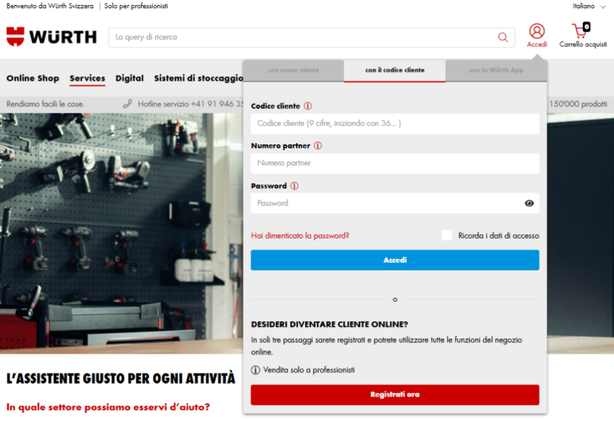 Come si accede e si esce dal Online-Shop o dalla Würth App?