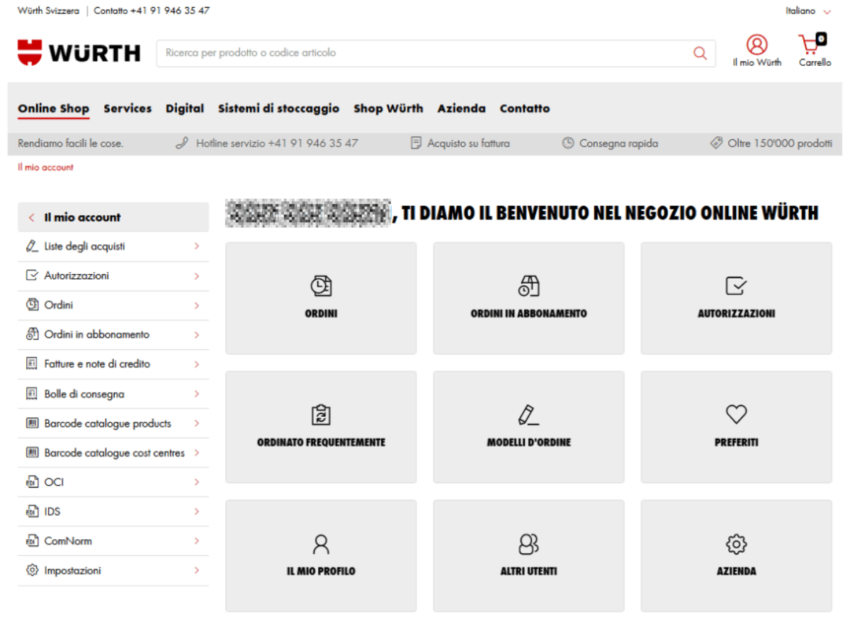 Il mio account new